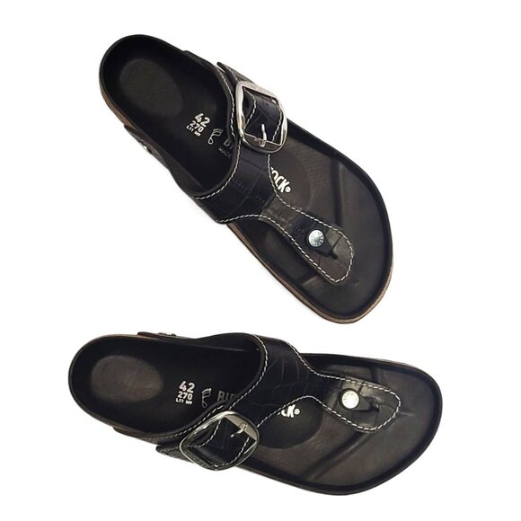 STΔUD x Birkenstock Gizeh Big Buckle Sandal Black Croc Embossed Leather - Picture 4 of 12